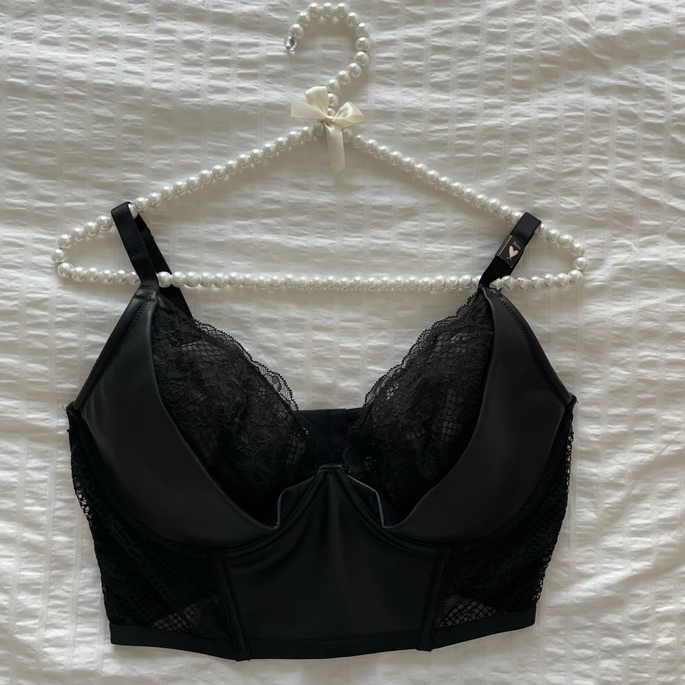 Black Lace and Faux Leather Bustier